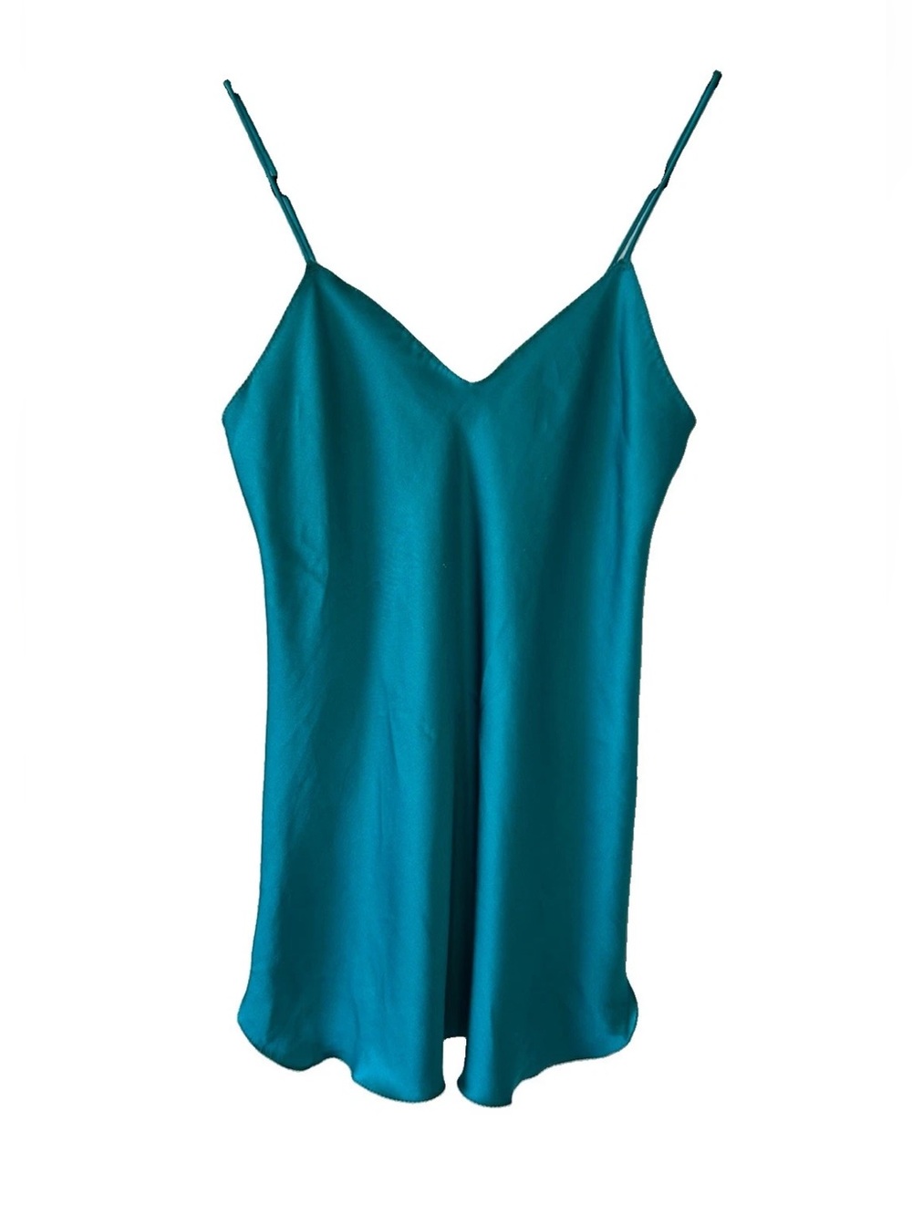 Vintage 90’s Turquoise Satin Slip Dress Union Made USA Mini Chemise S Feminine